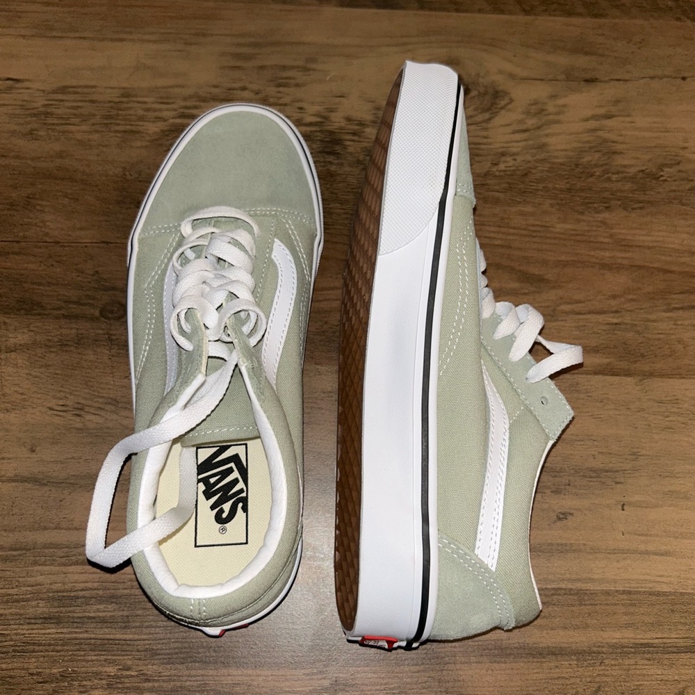 Vans Sage Green and White Sneakers